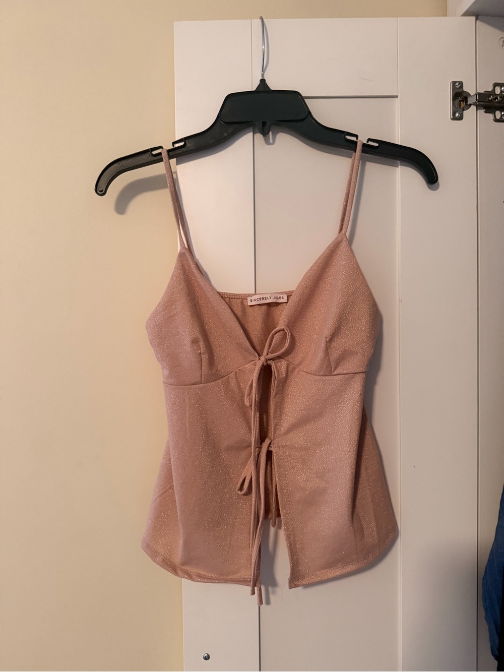 Sincerely Jules Blush Pink Shimmer Tie-Front Cami